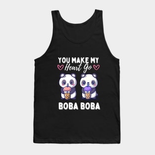 Cute Pandas in Love Drinking Boba Tank Top